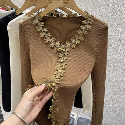 高级感V领针织打底衫女毛衣上衣