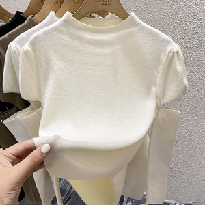 2023秋冬半高领针织打底衫女设计感小众洋气修身显瘦内搭毛衣上衣