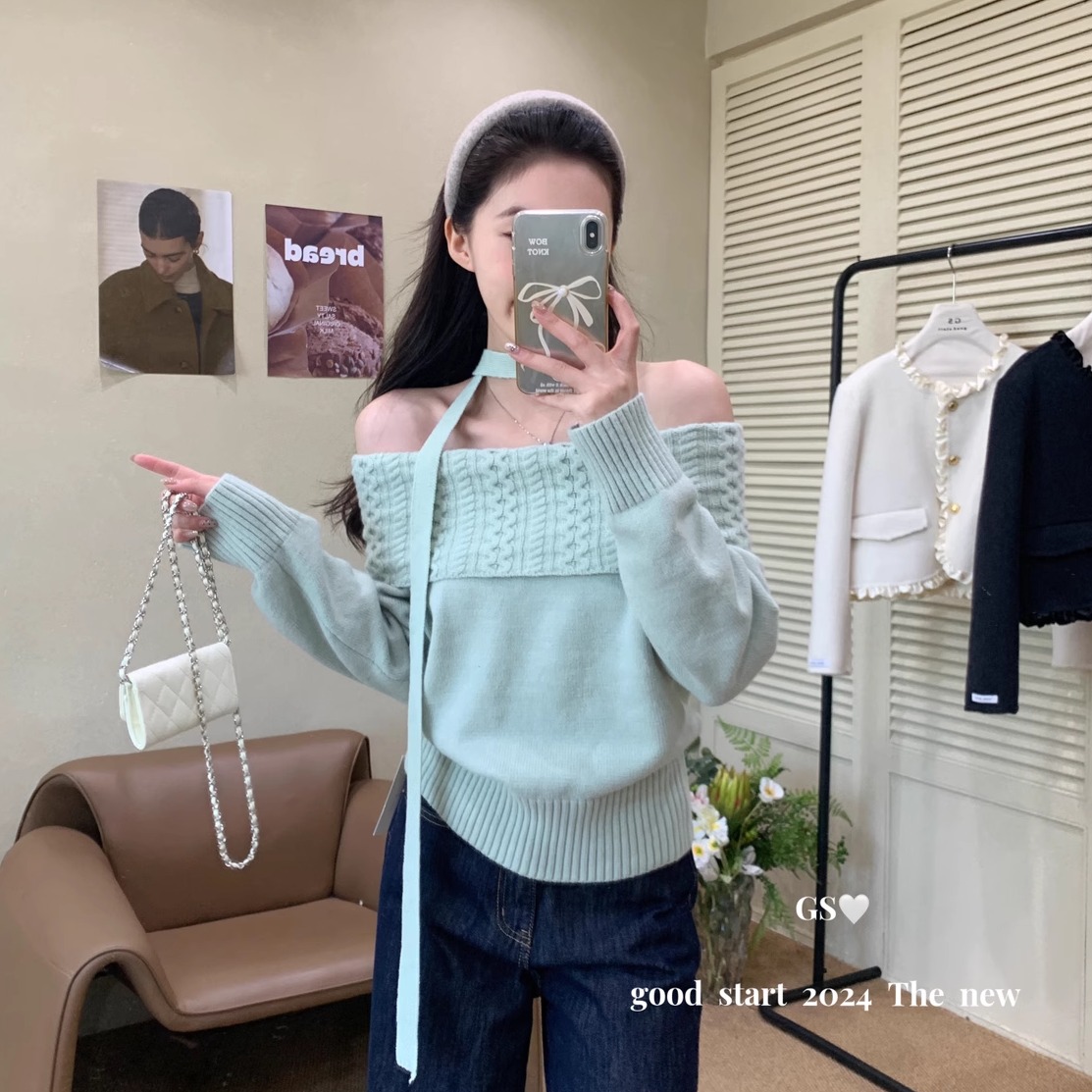 一字肩毛衣女高级感慵懒设计感