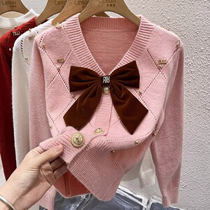 2023秋冬小香风外套毛衣女设计感小众V领打底衫针织开衫长袖上衣