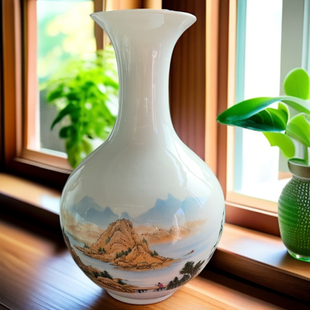 景德镇陶瓷器小花瓶摆件客厅插花中式家居电视柜装饰品工艺品瓷瓶