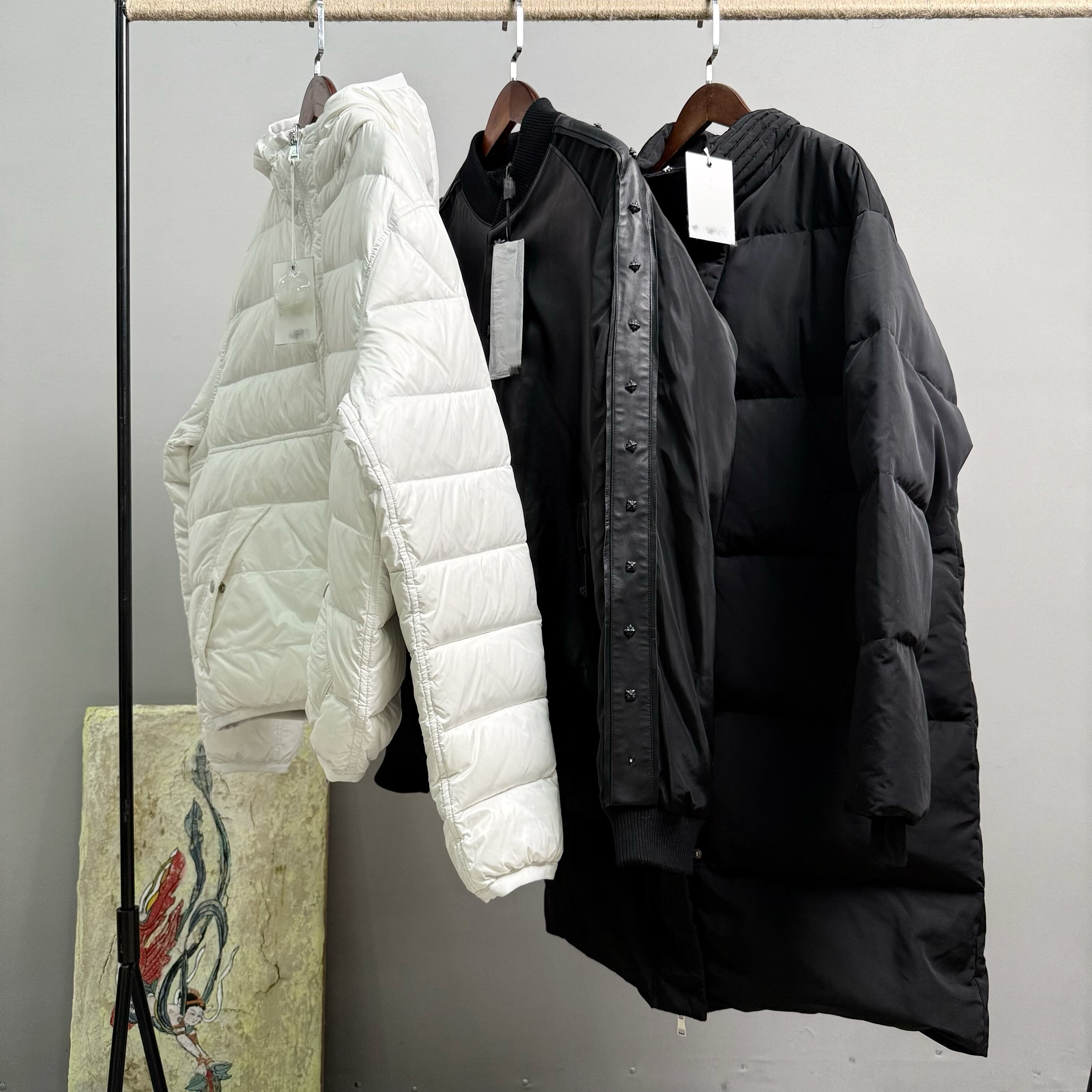 外贸单意大利奢时尚连帽两面穿搭真皮拼接立领宽松羽绒服男女秋冬