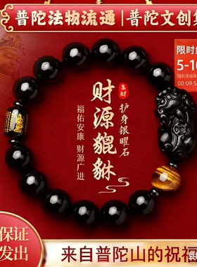 【普陀山正品】 天然招财貔貅黑曜石手串马年本命年手链男女款礼