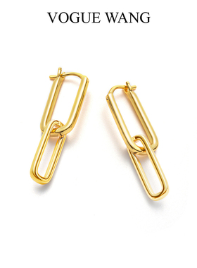 VOGUEWANG设计师高智感欧美时髦明星同款金色银色双环长耳坠耳环