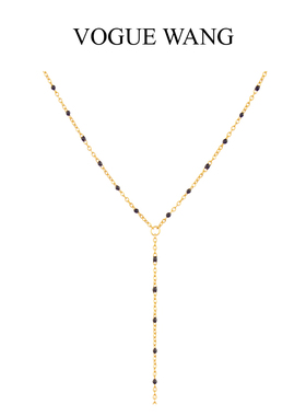 VOGUEWANG原创高端S925纯银镀18K金色珐琅彩黑色白色珠珠Y字项链
