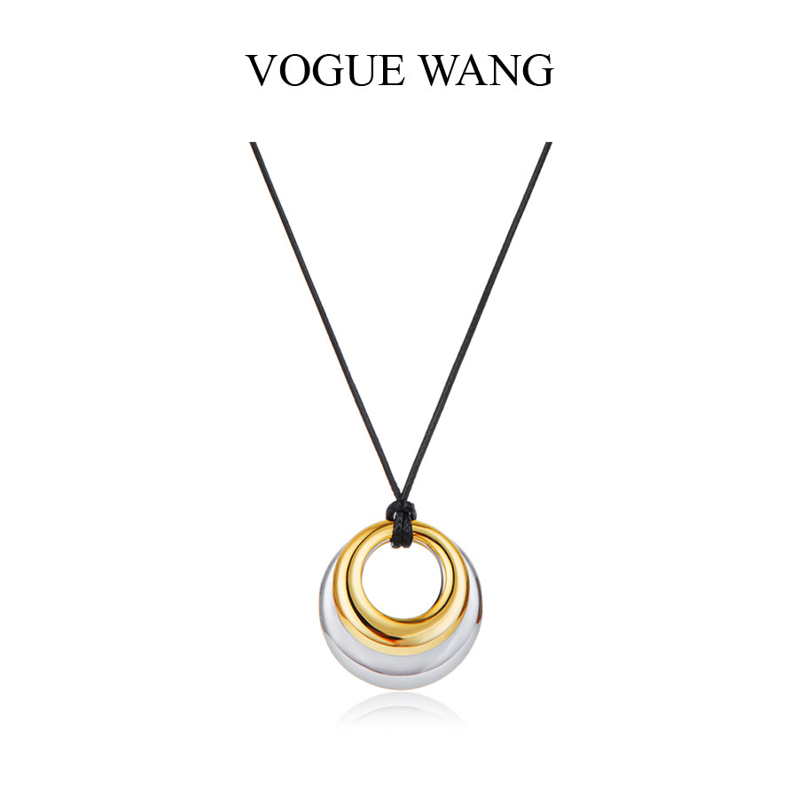 VOGUEWANG原创设计师高端金银双生色大号吊坠双环黑绳圆环毛衣链,饰品/流行首饰/时尚饰品新,项链,淘宝优惠券,粉丝福利购,淘宝优惠卷