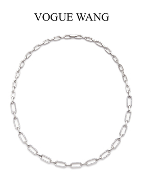 VOGUEWANG原创高级感镀白金色高端百搭甜酷风镶钻粗链条锁骨项链