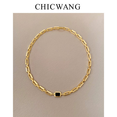 CHICWANG黑玛瑙白贝母链条锁骨链