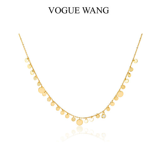VOGUEWANG高端时髦明星同款S925纯银镀金色项圈波光粼粼圆片项链