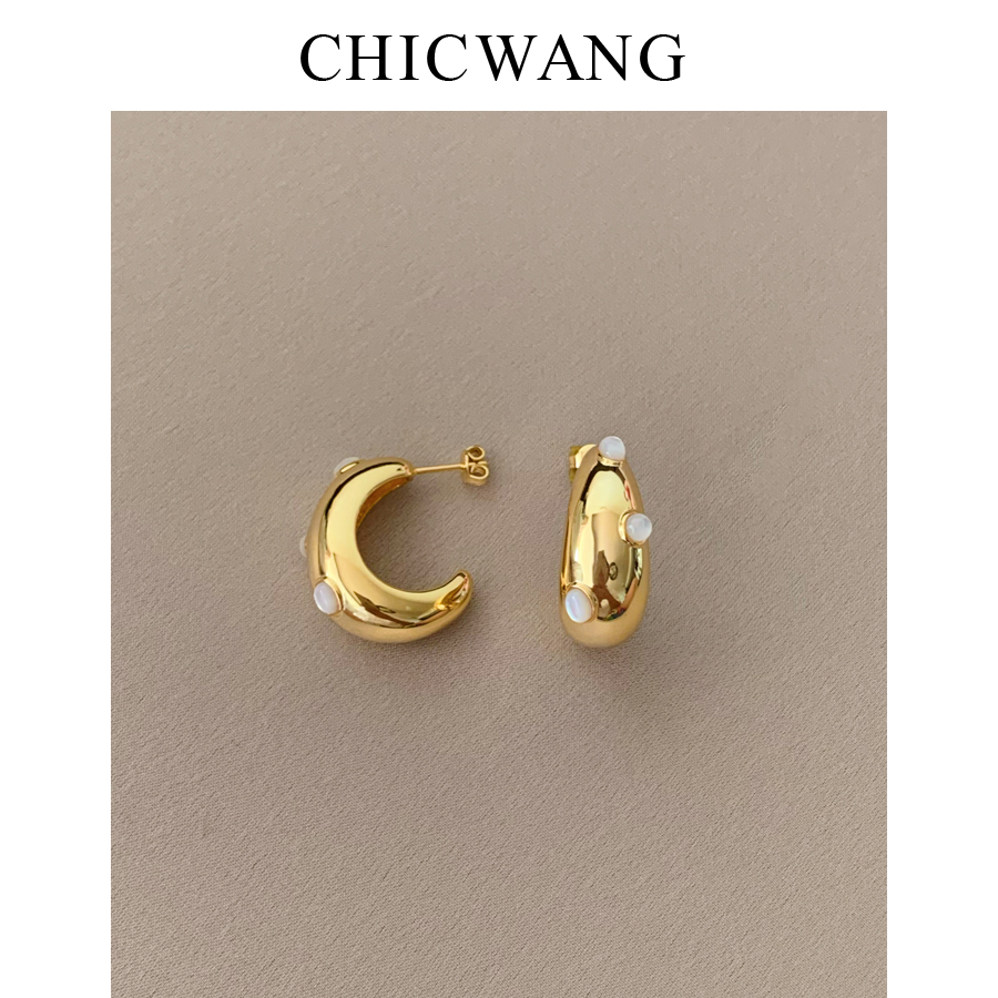 CHICWANG欧美镀金天然白贝母耳环