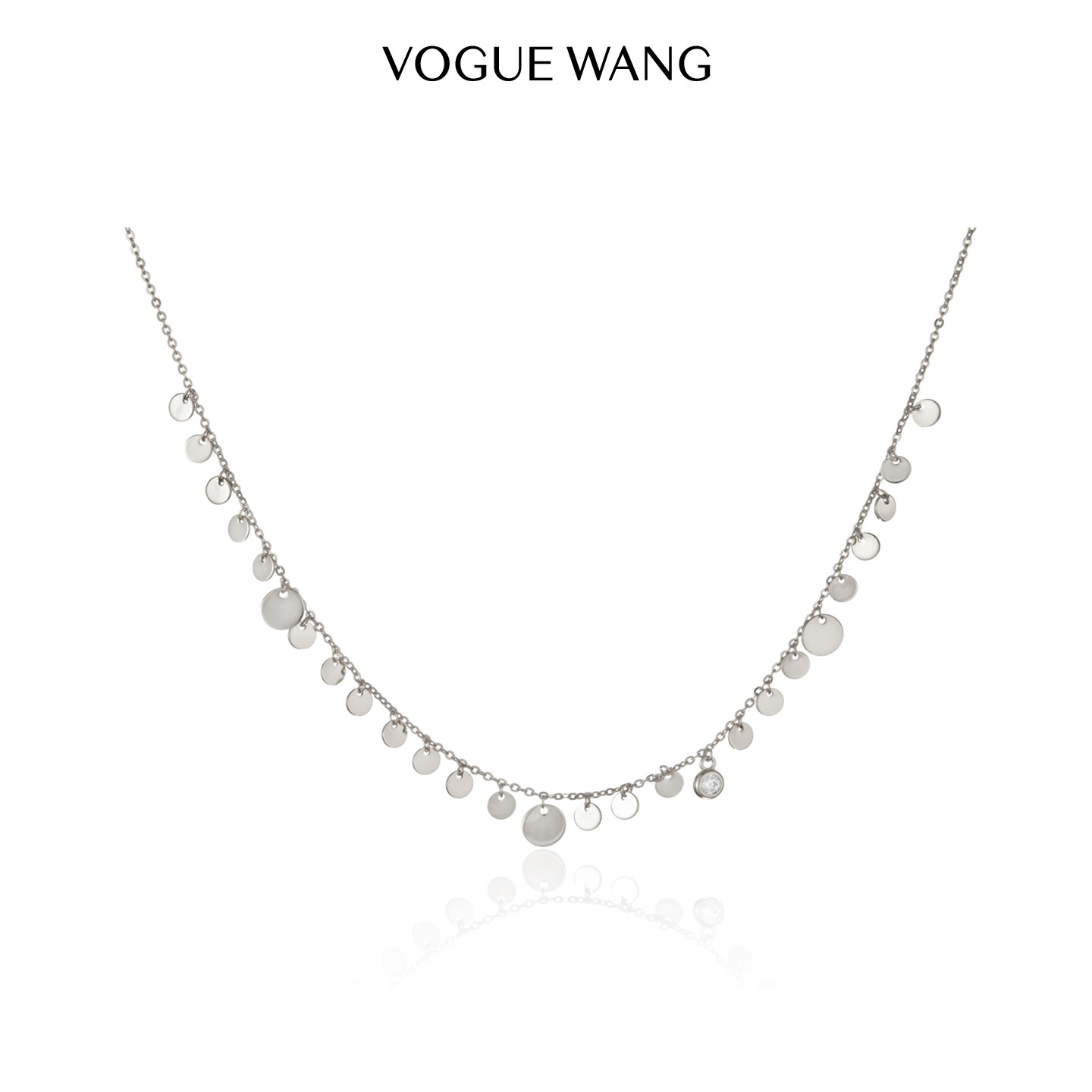 VOGUEWANG春夏S925纯银镀18K金色满天星超闪耀圆片镶钻锁骨项链女