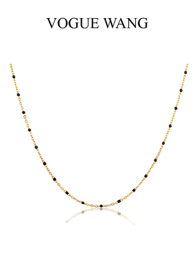 高端百搭S925纯银镀18K金色杨采钰白百何同款黑色珠珠子锁骨项链