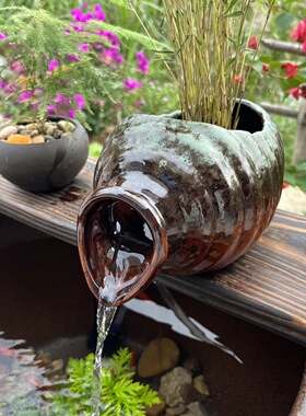 鱼缸造景流水摆件自动流水陶罐