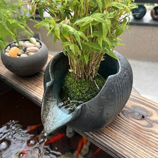 陶瓷罐生态缸古法鱼缸造景全套古法养鱼循环造景庭院开口流水摆件