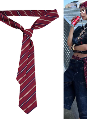 红色领带女款腰带配饰复古系腰装饰牛仔裤蓝色丝巾皮带设计感小众