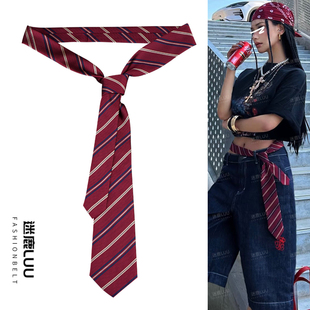 红色领带女款腰带配饰复古系腰装饰牛仔裤蓝色丝巾皮带设计感小众