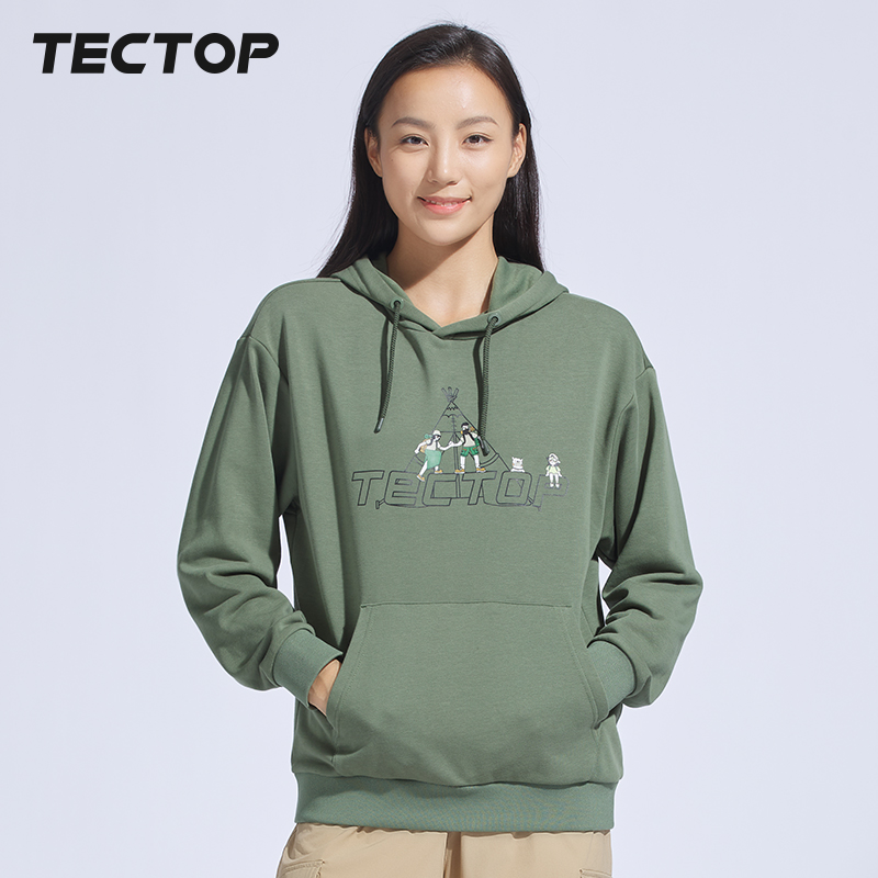 TECTOP探拓户外秋冬季透气休闲宽松上衣男女同款全棉套头连帽卫衣