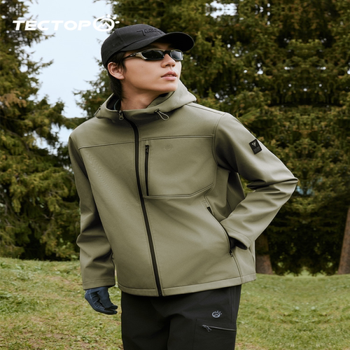 TECTOP探拓户外秋冬男士防风加薄绒软壳衣保暖衣徒步休闲连帽外套