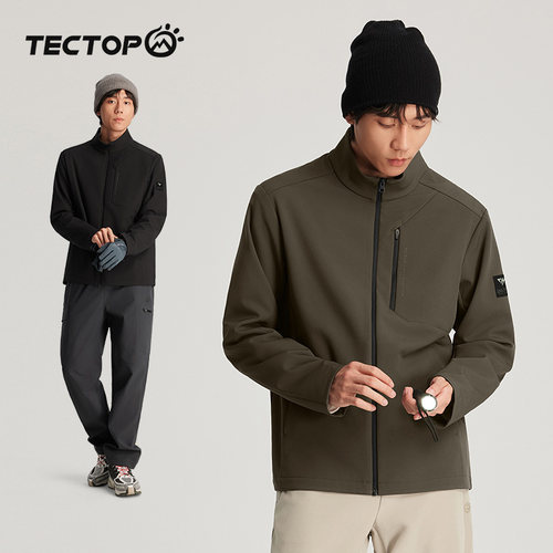 TECTOP探拓户外秋冬季男士立领内里加薄绒防风外套保暖休闲软壳衣