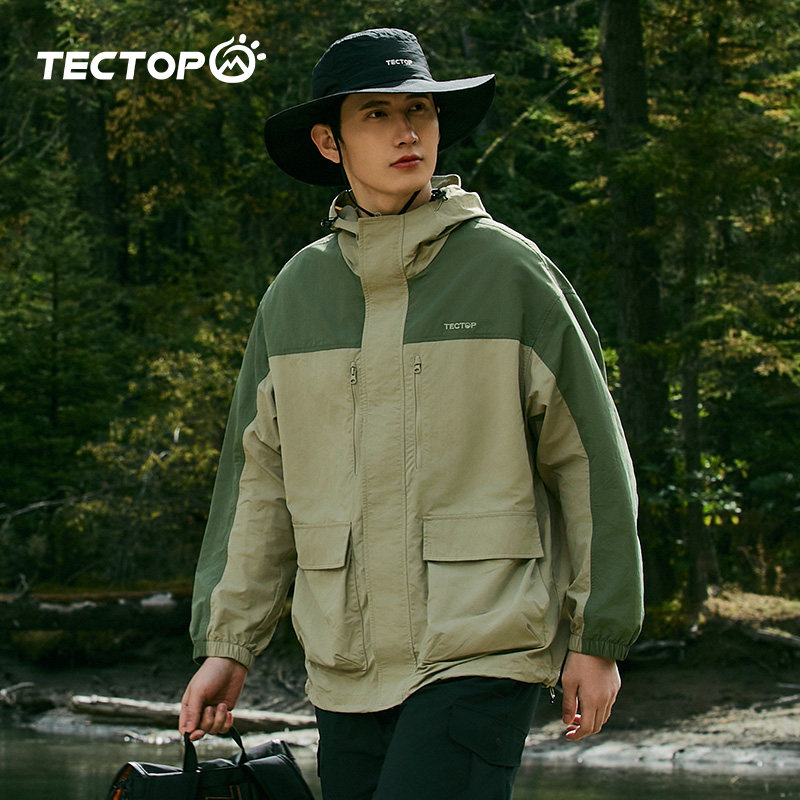 TECTOP探拓户外春秋薄款长袖连帽男女单层运动风衣外套徒步休闲衣