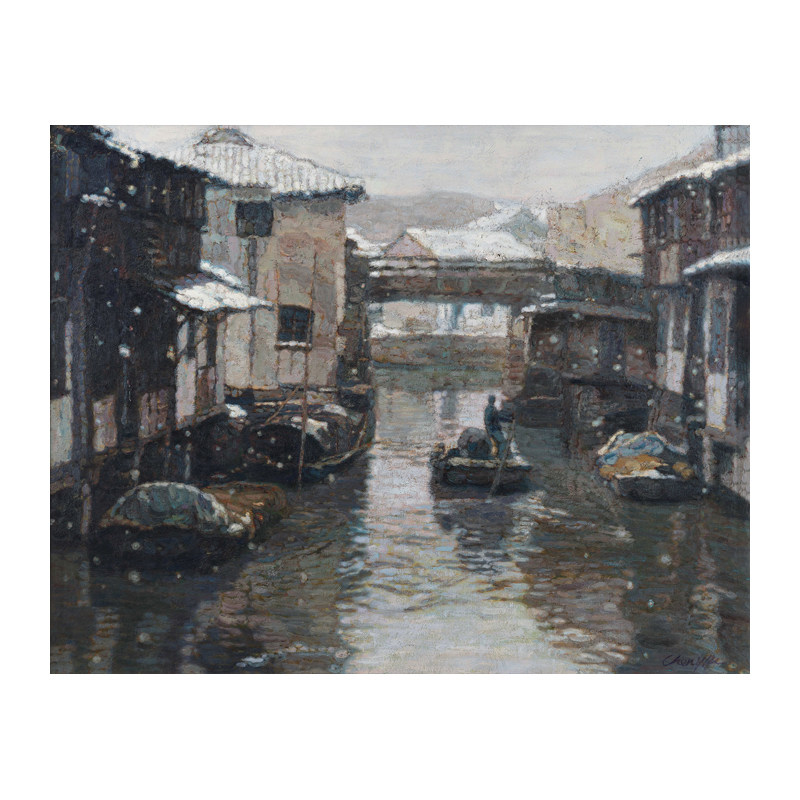 陈逸飞风景油画雪景手绘临摹复制新中式复古新古典客厅风景装饰画