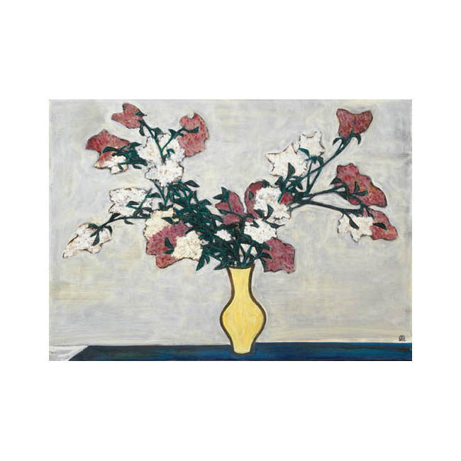 sanyu常玉油画玄关墙中古风餐厅装饰画亮黄瓷瓶中的繁花手绘临摹