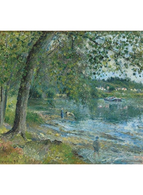 手绘临摹奥韦尔的瓦兹河两岸景色Pissarro农村风景画毕沙罗油画