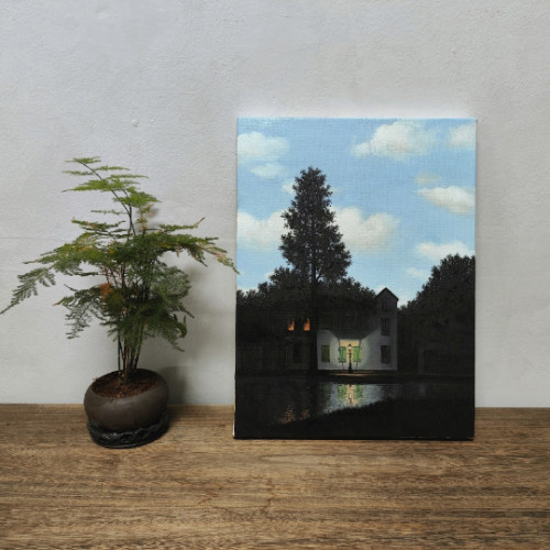 玛格里特Magritte光之帝国II复古风景临摹手绘油画客厅挂画