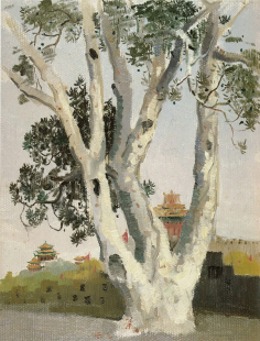 吴冠中风景油画北京团城临摹复制品新中式客厅沙发挂画手绘