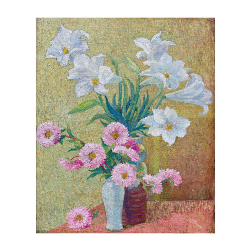 小雏菊客厅装饰画田园玄关餐厅挂画周碧初油画百合花手绘临摹花卉