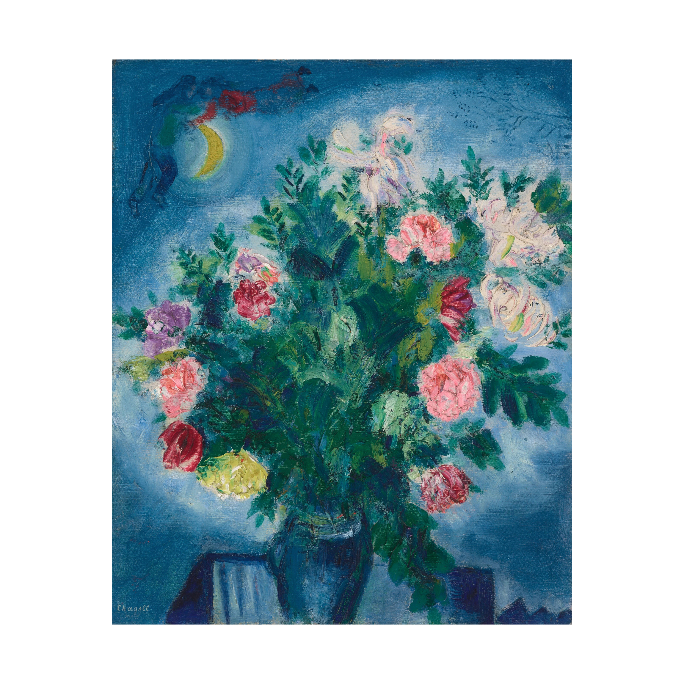 临摹夏加尔油画送给恋人的鲜花手绘临摹Marc Chagall挂客厅装饰画