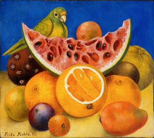 西瓜弗里达卡罗Frida Kahlo手绘复制 饰画静物与鹦鹉打开 现代装