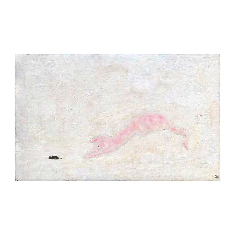 常玉油画猫与鼠动物园装饰画手绘复刻书房玄关挂画新中式临摹图片