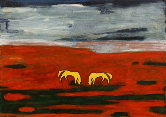 客厅儿童房挂画手绘临摹复制品 常玉Sanyu油画红土双马动物装饰画图片