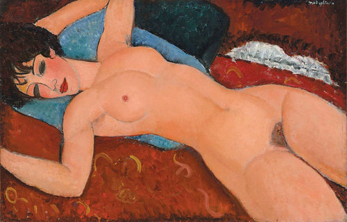 Modigliani莫迪利安尼油画侧卧的斜躺的裸女手绘临摹欧式世界名画