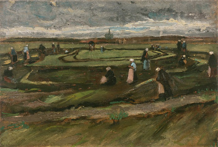 凡高早期油画沙丘上补渔网的妇女van gogh手绘复制品梵高后印象派