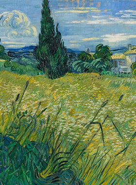 凡高油画绿色的麦田丝柏van Gogh梵高手绘临摹复制品无框田园风景