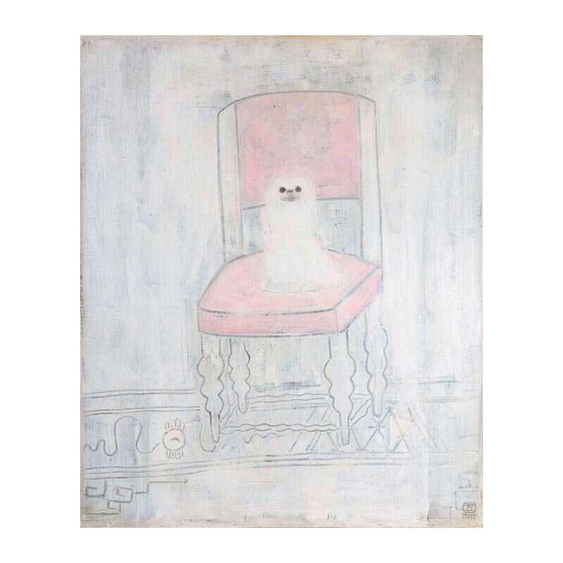 书房装饰画手绘临摹常玉北京狗布面油画复制品客厅动物画图片