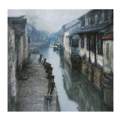 客厅沙发挂画陈逸飞油画作品水乡古镇水街手绘复制品新中式装饰画
