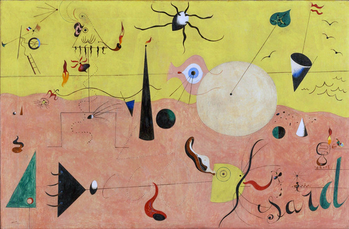 客厅装饰画超现实名画米罗miro加泰罗尼亚景观猎人手绘抽象画