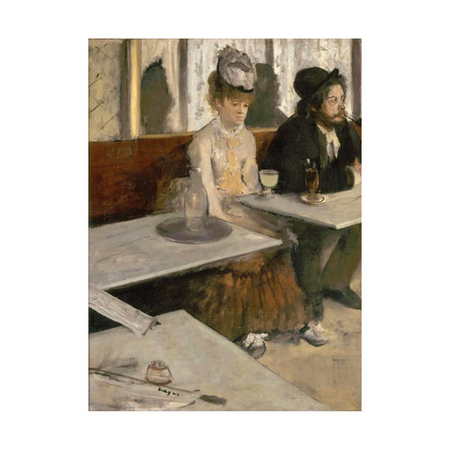 手绘临摹德加油画Edgar Degas在咖啡馆喝苦艾酒的人酒馆装饰画