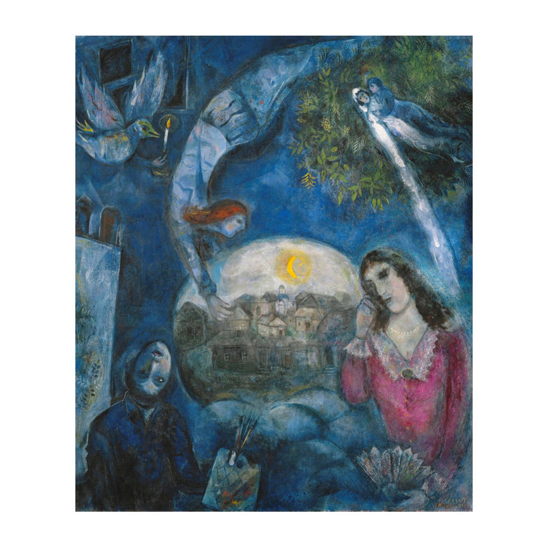 夏加尔油画在她身边手绘临摹艺术复制品装饰画客厅餐厅玄关挂画