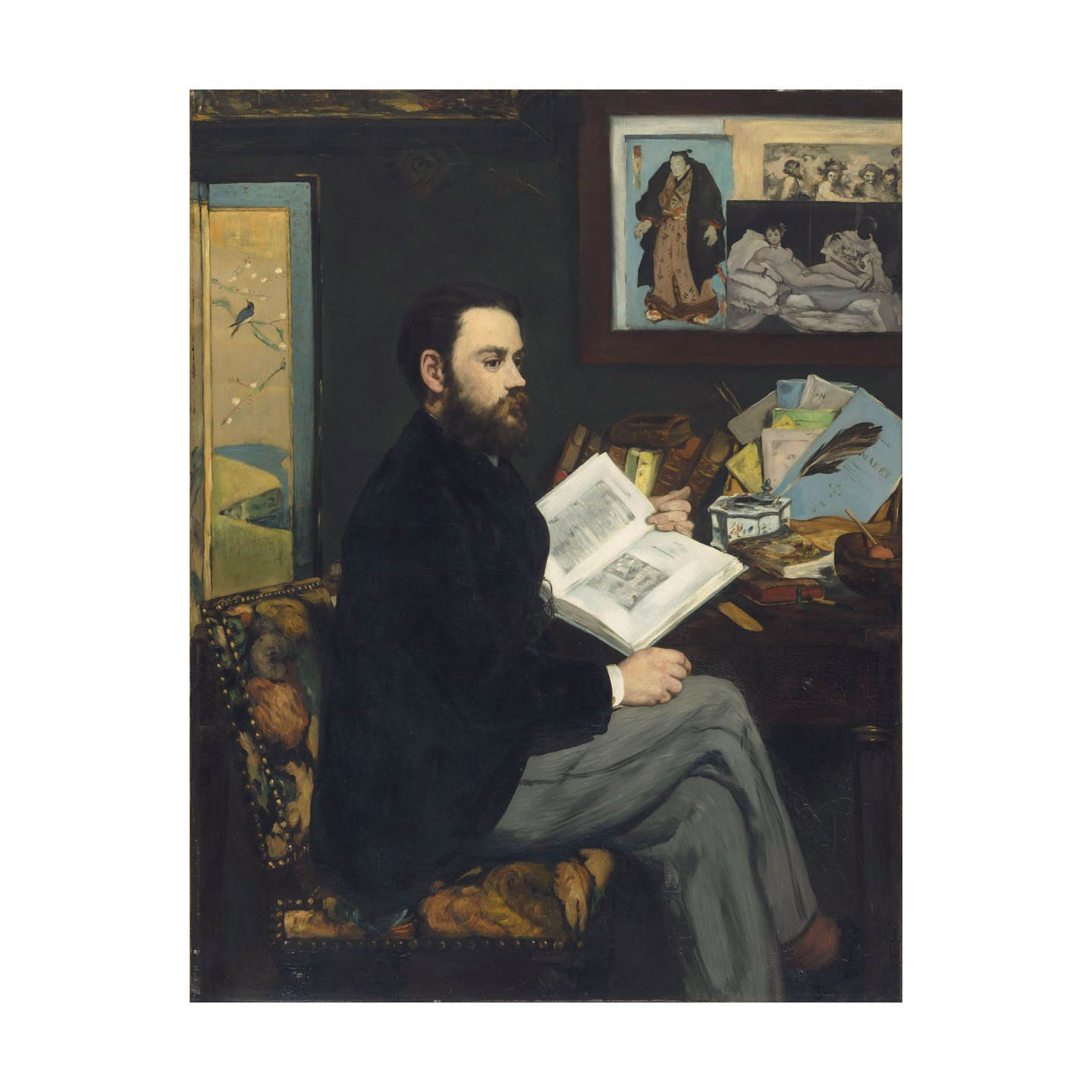 左拉画像Edouard Manet马奈手绘临摹印象世界名画玄关书房装饰画