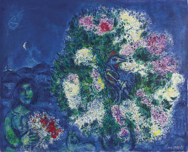 夏加尔丁香花油画现代超现实marc chagall手绘临摹玄关花卉装饰画