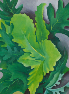 欧姬芙油画Georgia O'Keeffe现代绿色橡树叶装饰画手绘复制奥基夫