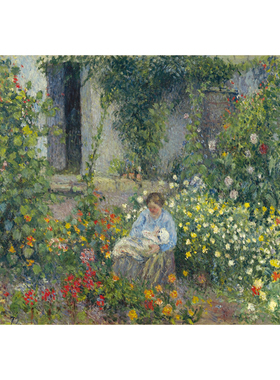法式乡村风景画手绘临摹毕沙罗油画装饰画花园里的母子Pissarro