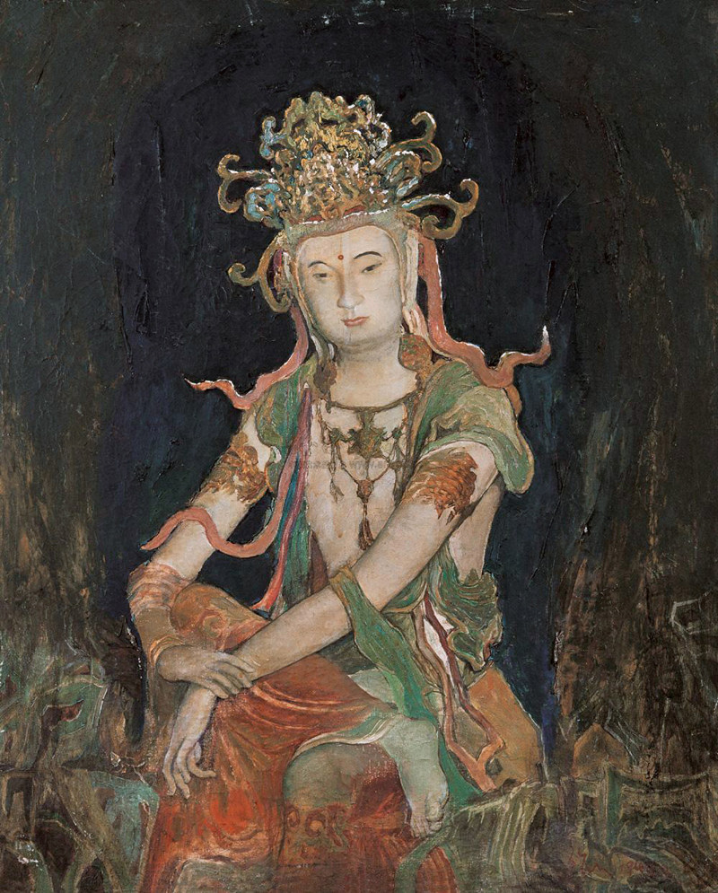 吴作人油画临摹敦煌壁画佛像菩萨挂像纯手绘复制品