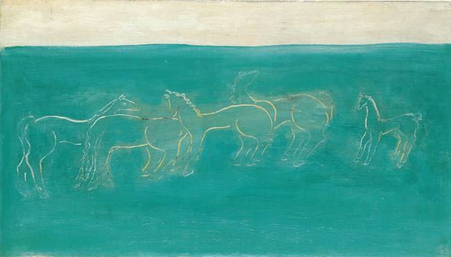 sanyu常玉油画草原上的马群动物挂画 儿童房装饰画手绘临摹复制品