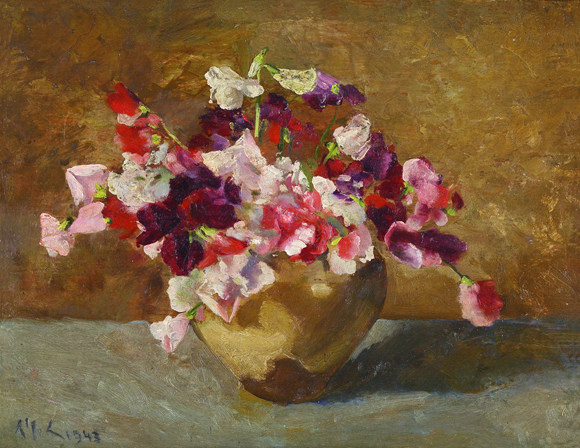 吴作人木板油画香豆花 静物花卉挂画卧室餐厅装饰画植物手绘单幅