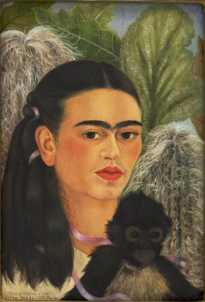 Frida Kahlo弗里达墨西哥女画家油画女人与猴子临摹复制品手绘